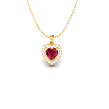 Heart-Shaped Garnet Ribbon Pendant with Diamond