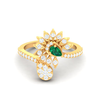 Chic Floral Diamond Encrusted Gold Finger Ring