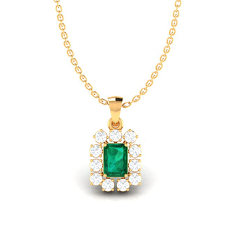 Emerald And Diamond Halo Pendant (WITHOUT CHAIN)