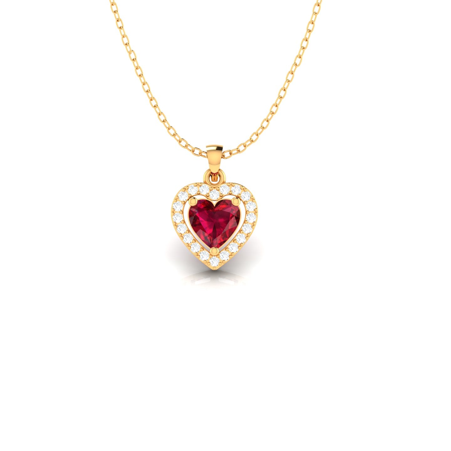 Heart-Shaped Garnet Ribbon Pendant with Diamond