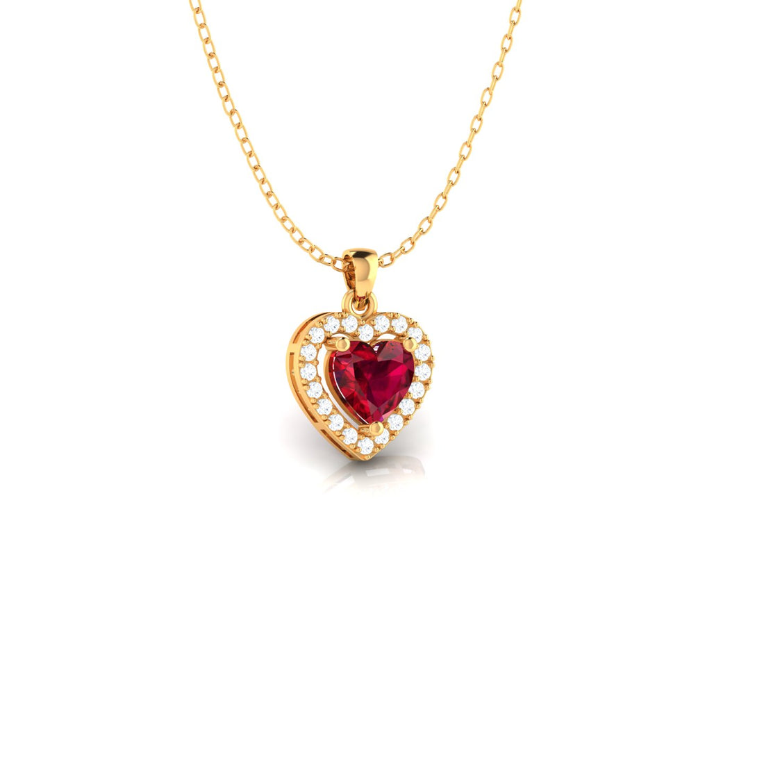 Heart-Shaped Garnet Ribbon Pendant with Diamond