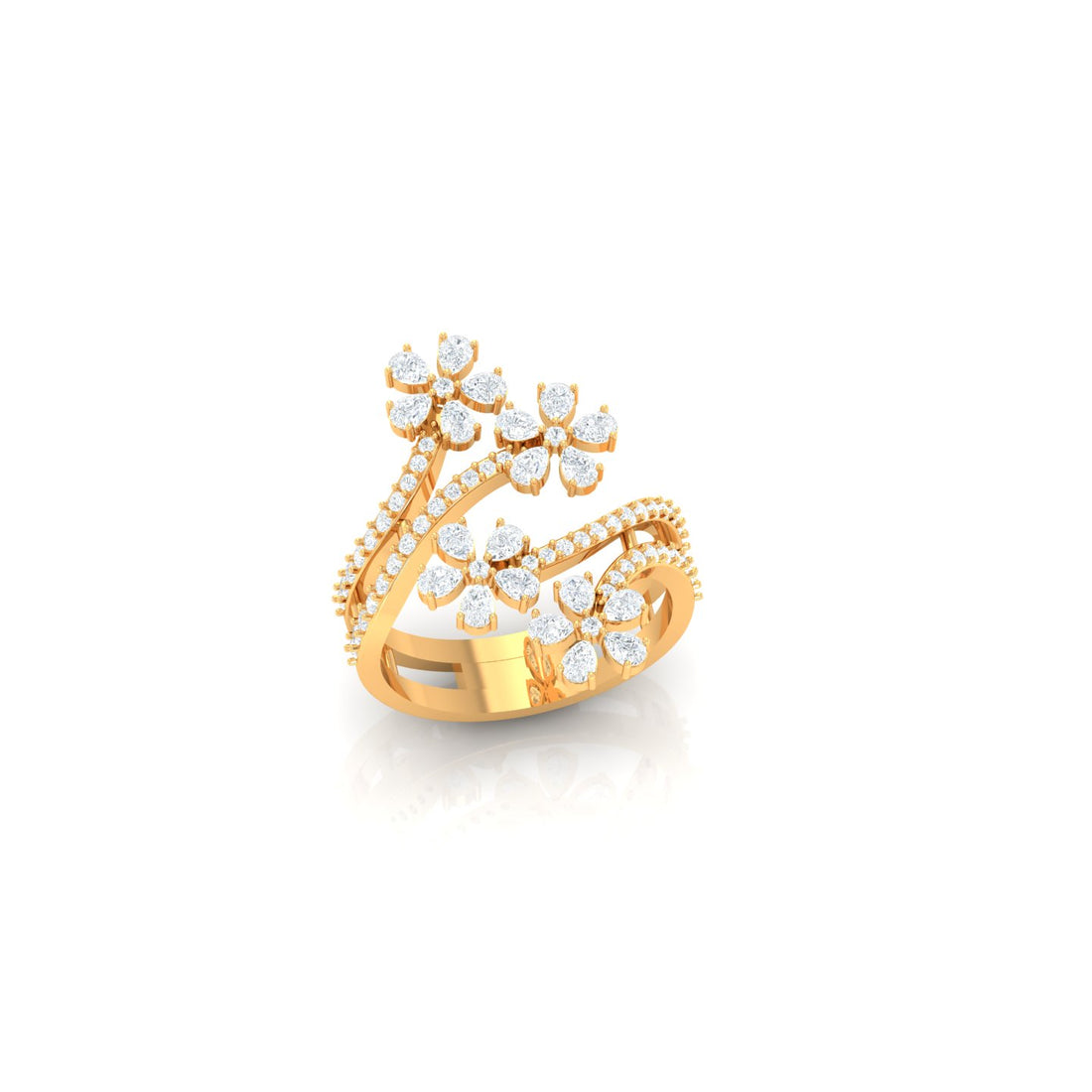 Diamond Flower Bypass Ring