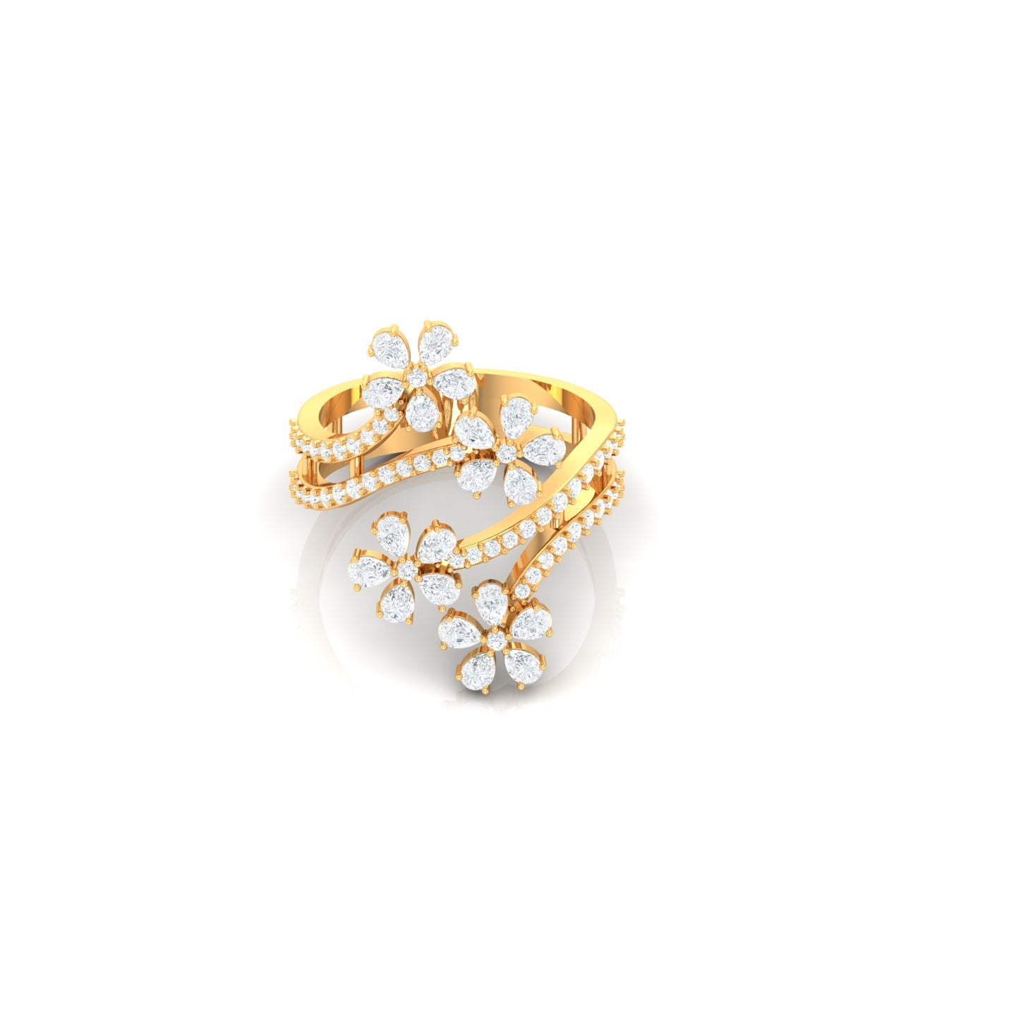 Diamond Flower Bypass Ring