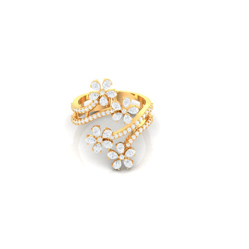 Diamond Flower Bypass Ring