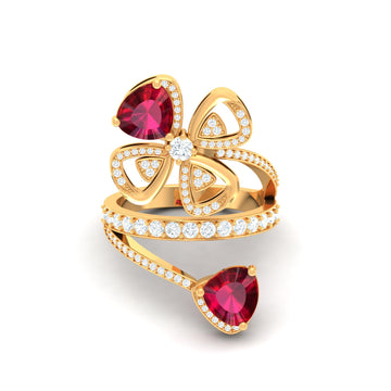 Heart-Shaped Rhodolite Garnet & Diamond Bypass Ring