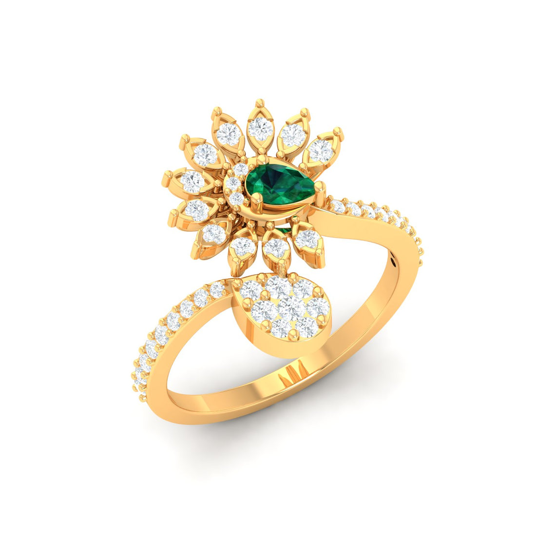 Chic Floral Diamond Encrusted Gold Finger Ring