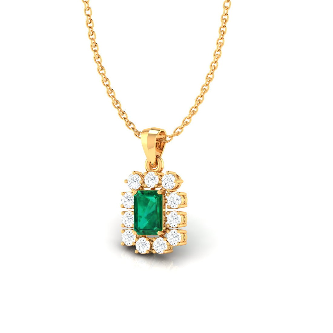 Emerald And Diamond Halo Pendant (WITHOUT CHAIN)