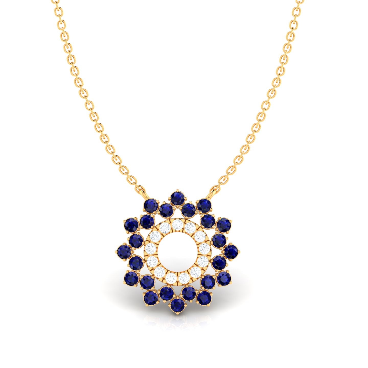 Intershine Blue Sapphire Round Halo Pendant (WITHOUT CHAIN)