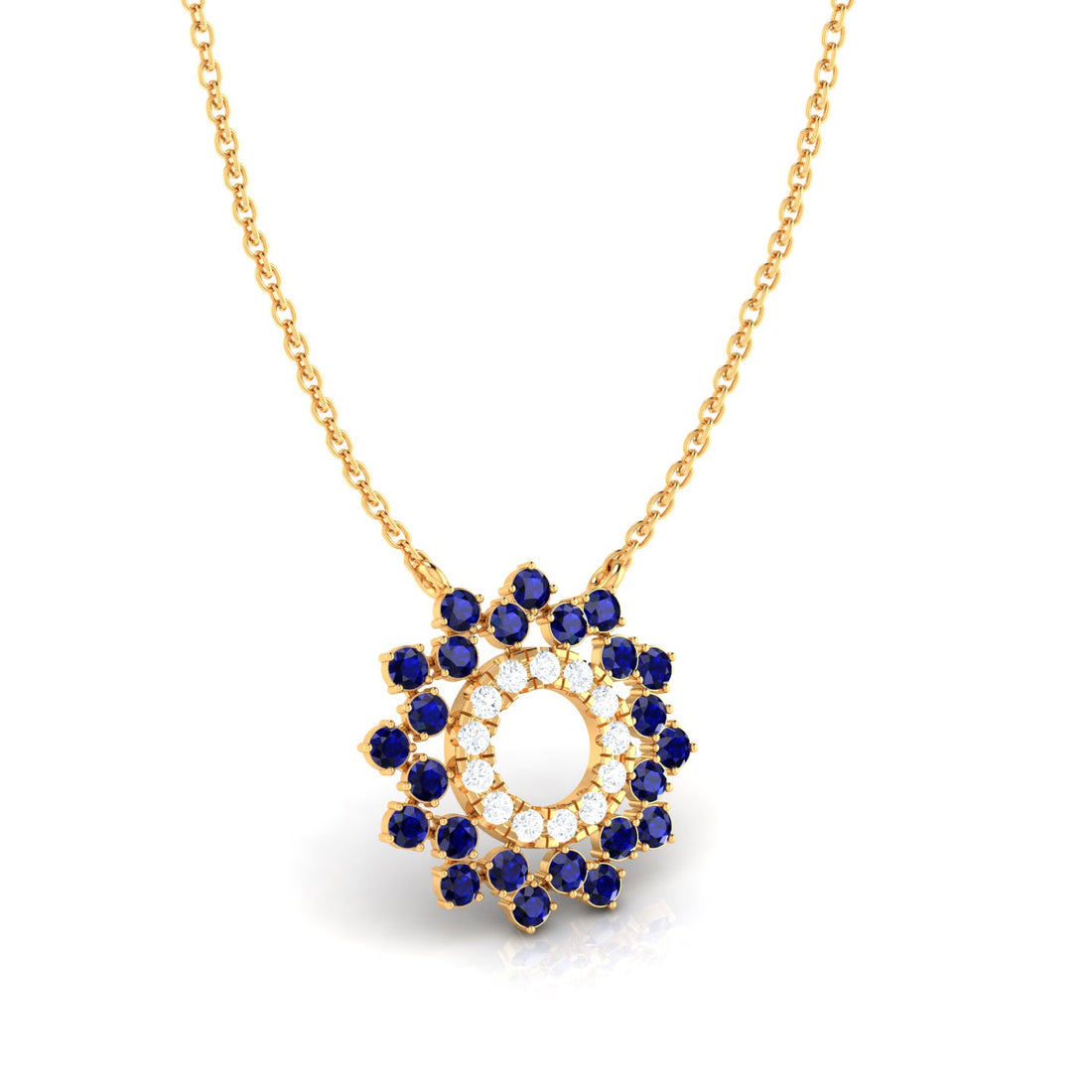 Intershine Blue Sapphire Round Halo Pendant (WITHOUT CHAIN)