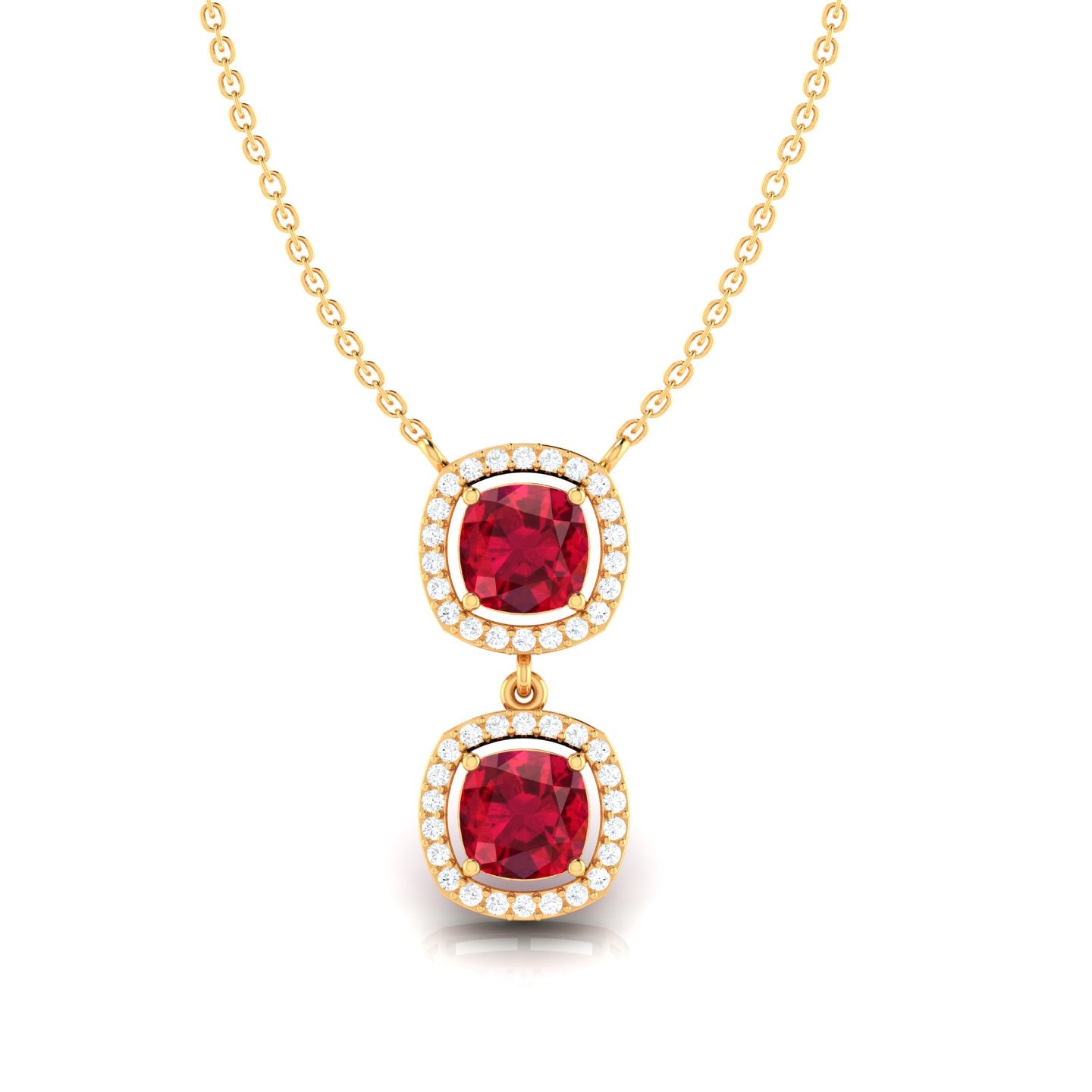 Cushion Ruby Pendant with Diamond Halo (WITHOUT CHAIN)