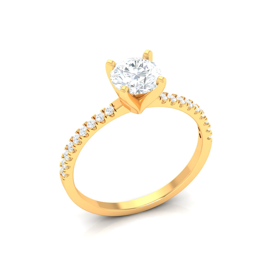 Round Diamond Solitaire with Accents Engagement Ring 14KT