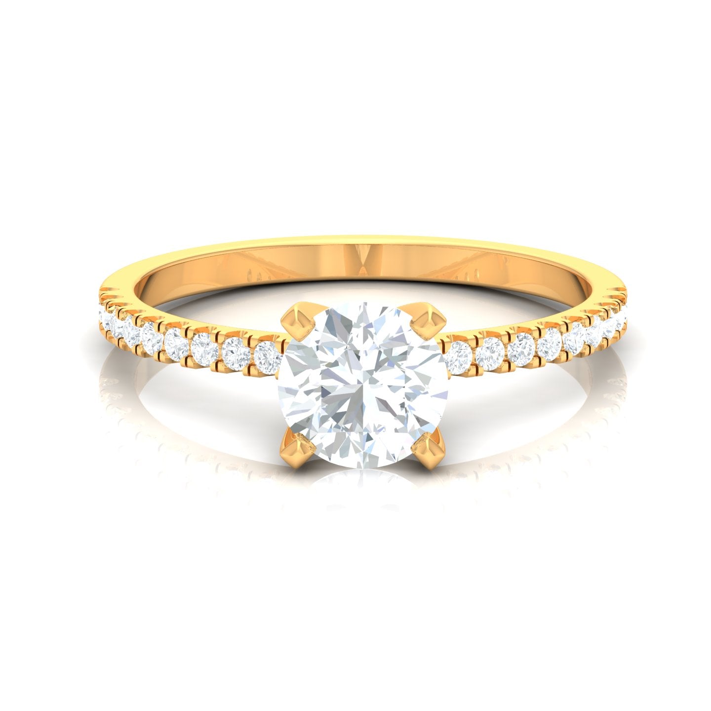 Round Diamond Solitaire with Accents Engagement Ring 14KT